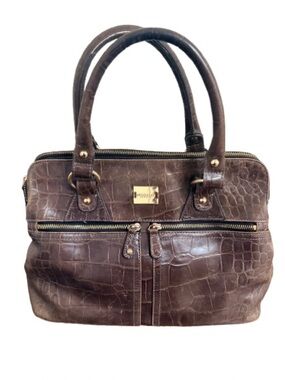 Leather Mondalu London Brown Croc-Embossed Leather Handbag